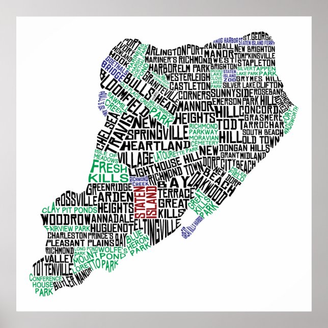 poster de Mapa de 32 x 32" Staten Island (Frente)