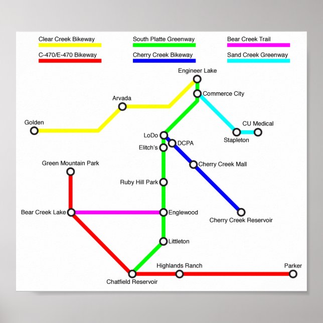 Poster de Mapa de Bike Denver (Frente)