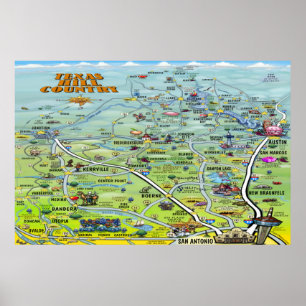Poster de Mapa de Cartões do Texas Hill Country