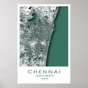 Poster de Mapa de Chennai Madras Tamil Nadu Índ