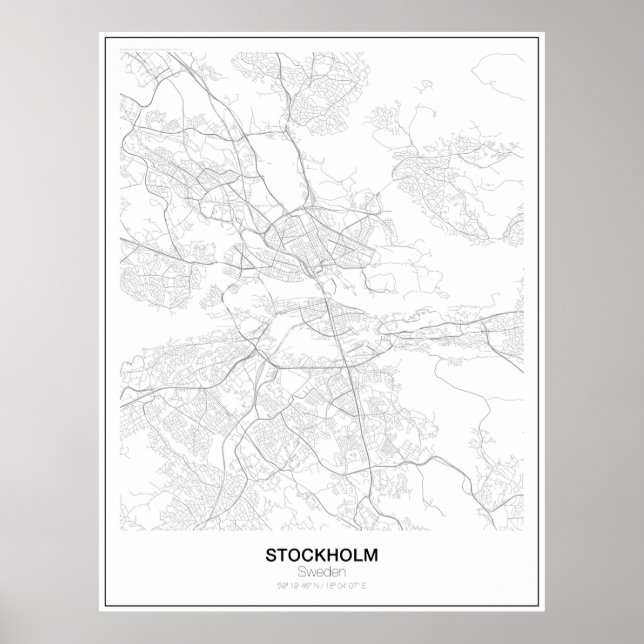 Poster de Mapa de Estocolmo, Suecia, Minimalista ( (Frente)