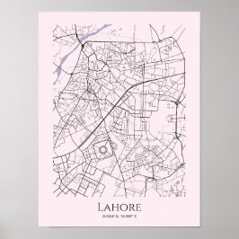 Poster de Mapa de Lahore (Rosa, Corresponder)