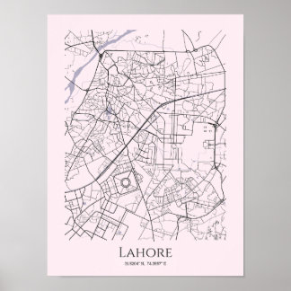 Poster de Mapa de Lahore (Rosa, Corresponder)