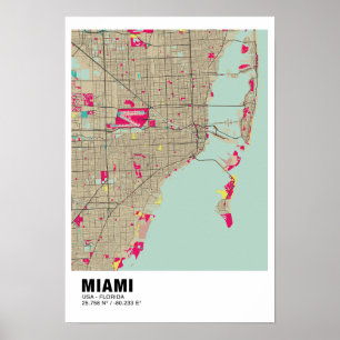 Poster de Mapa de Miami - Mapa Colorido de Miami