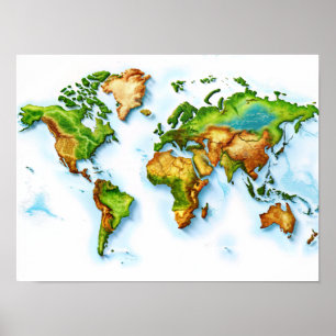 Poster de Mapa de Topografia do Mundo de Arte de P