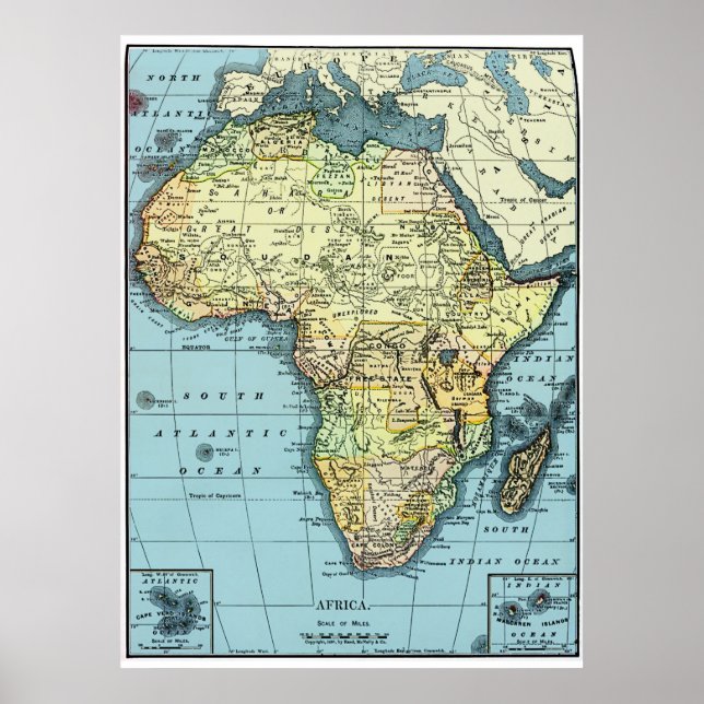 Poster de Mapa de Vintage em África 1890 (Frente)