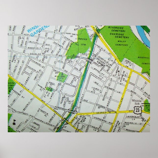 Poster de Mapa do Macon, GA Vintage (Frente)