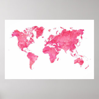 Poster de Mapa do Mundo Rosa