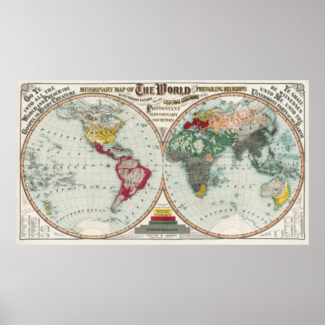 Poster de Mapa do Mundo Vintage (Frente)