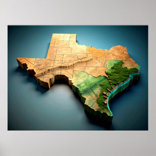 poster de Mapa do Texas 3D
