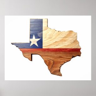 poster de Mapa do Texas Wooden 3D