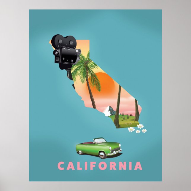 Poster de mapa ilustrado da Califórnia (Frente)