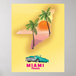 poster de mapa ilustrado de Miami Florida
