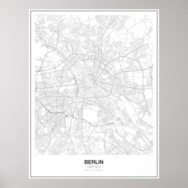 Poster de Mapa Minimalista de Berlim, Alemanha (Es (Frente)