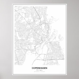 Poster de Mapa Minimalista de Copenhaga, Dinamarca