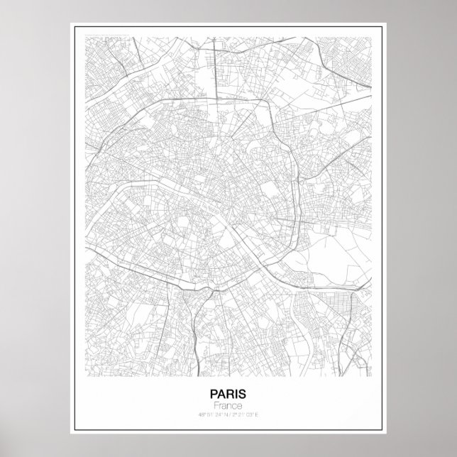 Poster de Mapa Minimalista de Paris, França (Estil (Frente)