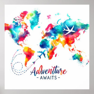Poster de Mapa Mundial de Aquarela