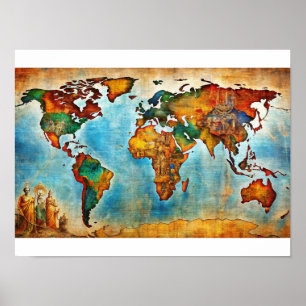 Poster de Mapa Mundial de Aquarela Antiquada