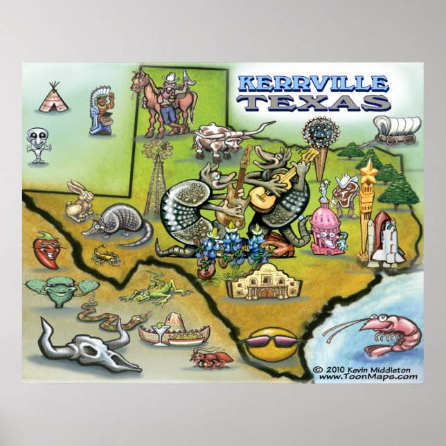 Poster de Mapa TEXAS de Kerrville (Frente)