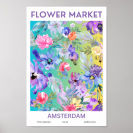 Poster de Mercado de Flores Coloridas de Amsterdã