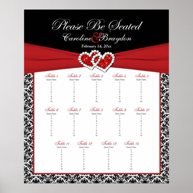 Poster de Mesa de  do coração vermelho preto (Frente)