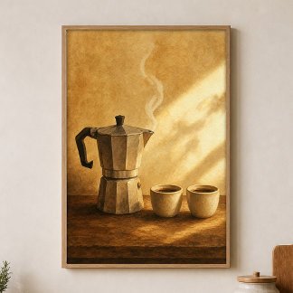 Poster de Moka Pot Morning Watercolour Cottagecore