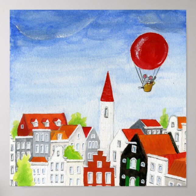 Poster de Mouse Balão e Telhados (Frente)