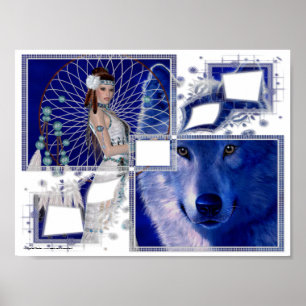 Poster de Mulher Americana Nativa e Lobo Azul 2
