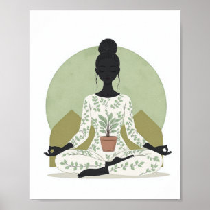 Poster de Mulher Meditando Esmeralda Minimalista
