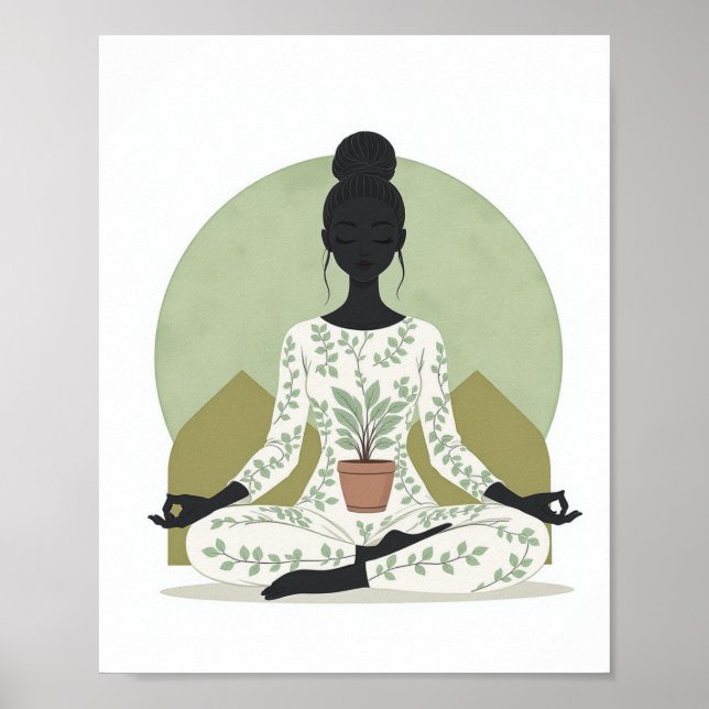 Poster de Mulher Meditando Esmeralda Minimalista (Frente)