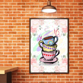 Poster de Muro Colorida de Café Empilhado