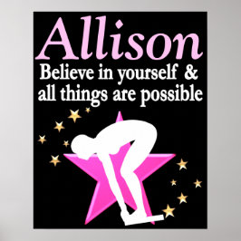 POSTER DE NADADOR DE GAROTA PERSONALIZADA DE TINTA