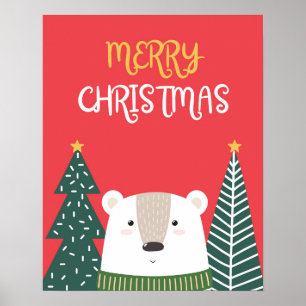 Poster de Natal, Arte de Parede Xmas Bonita, Urso