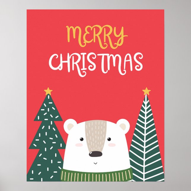 Poster de Natal, Arte de Parede Xmas Bonita, Urso  (Frente)