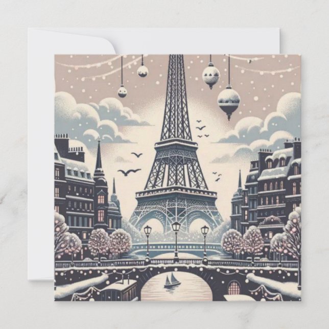 Poster de Natal de Paris - Torre Eiffel Snowy Wint (Frente)