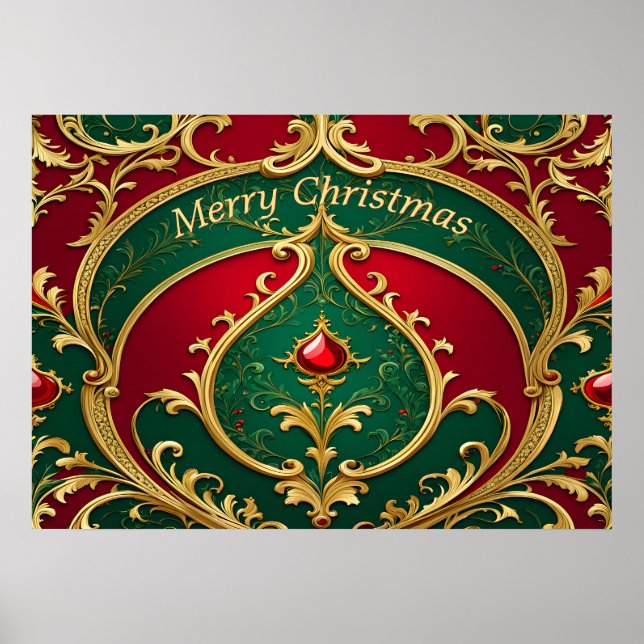 Poster de Natal Dourado Verde Vermelho (Frente)