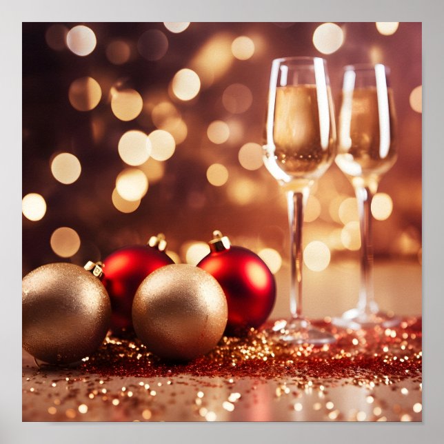 Poster de Natal festivo do champanhe (Frente)