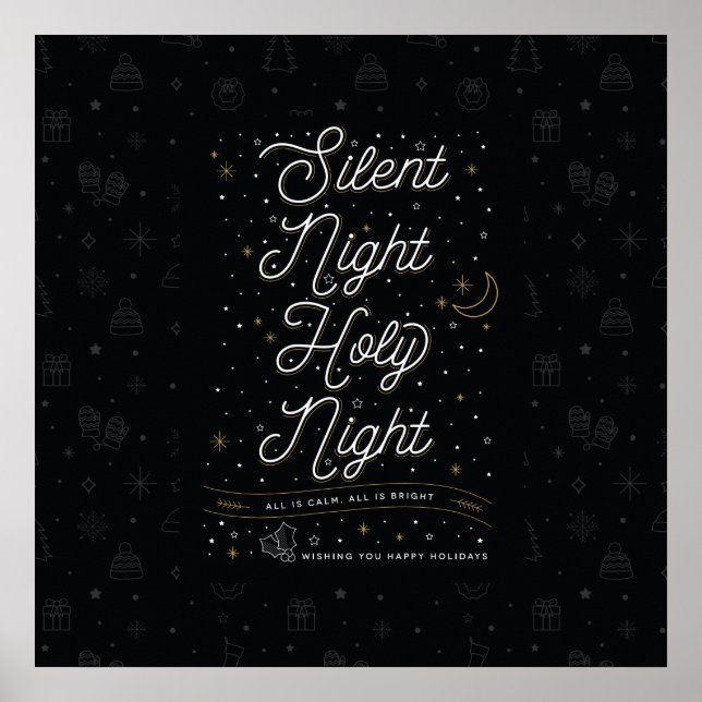 Poster de Natal Silent Night 24x24 / Preto (Frente)