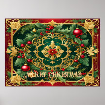 Poster de Natal Verde Dourado Vermelho