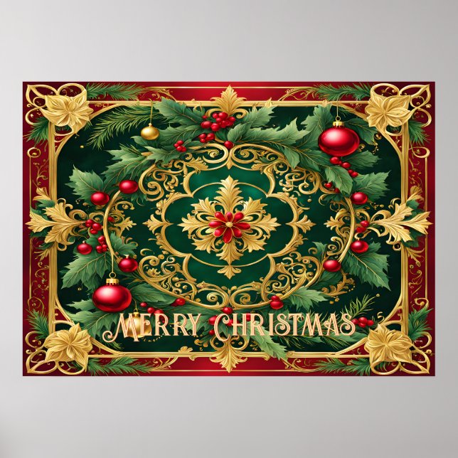 Poster de Natal Verde Dourado Vermelho (Frente)