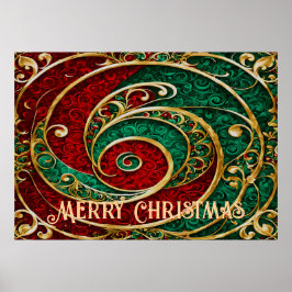 Poster de Natal Verde Dourado Vermelho