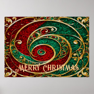 Poster de Natal Verde Dourado Vermelho