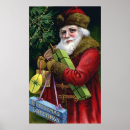 Poster de Natal Vintage do Velho Mundo Santa Claus