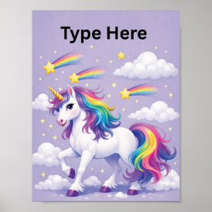 Poster de Nome de Unicórnio Personalizado – (Roxo)