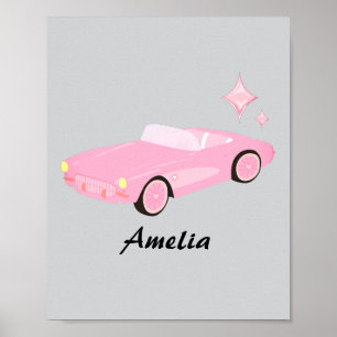 Poster de Nome Filho Convertível Cor-de-Rosa Retro