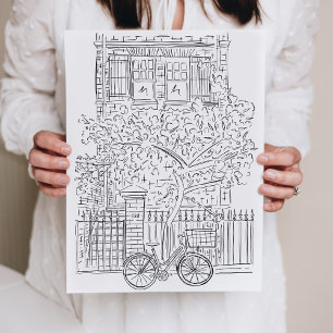 Poster de Nova Iorque de esboço preto e branco