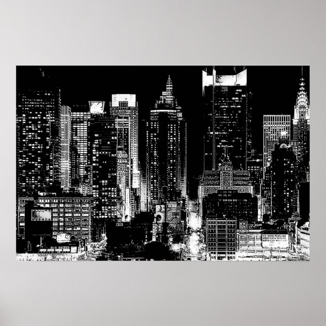Poster de Nova Iorque preto e branco (Frente)
