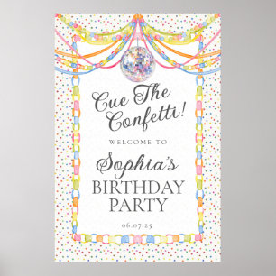 Poster Dê o sinal para a festa de aniversário com confete