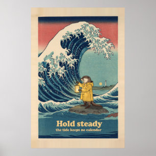 Poster de Onda em Xilogravura com Lanterna de Lont