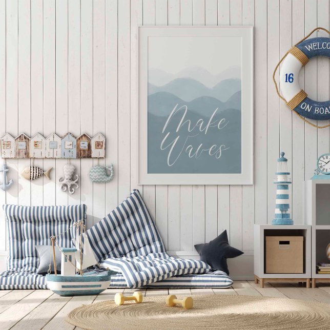 Poster de ondas de fabricação azul-aquarela (Criador carregado)